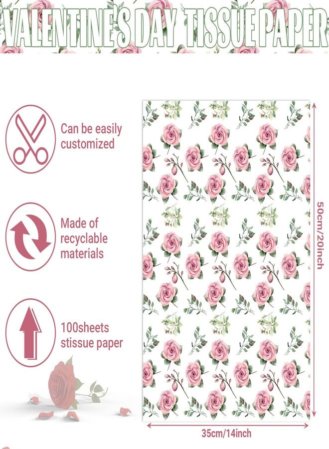 Bolsome 100 Sheets 20 * 14 Inches Pink Rose Floral Tissue Paper for Gift Bags Vintage Spring Flowers Patterned Tissue Paper for Gift Wrapping for Wedding Valentine's Day Anniversary DIY Craft - Image 2